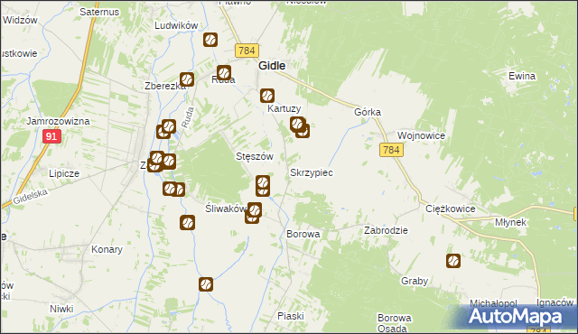 mapa Skrzypiec gmina Gidle, Skrzypiec gmina Gidle na mapie Targeo