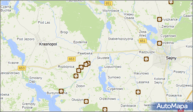 mapa Skustele, Skustele na mapie Targeo