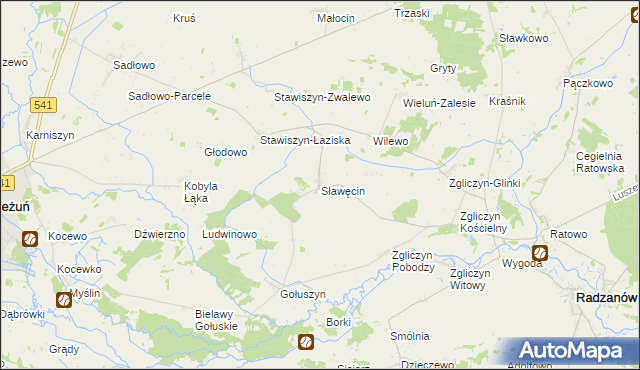 mapa Sławęcin gmina Bieżuń, Sławęcin gmina Bieżuń na mapie Targeo