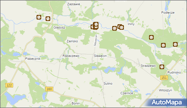 mapa Sławęcin gmina Choszczno, Sławęcin gmina Choszczno na mapie Targeo