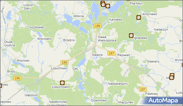 mapa Sławica gmina Skoki, Sławica gmina Skoki na mapie Targeo