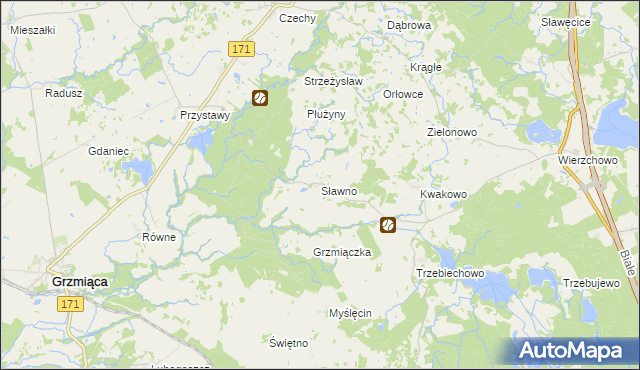 mapa Sławno gmina Grzmiąca, Sławno gmina Grzmiąca na mapie Targeo