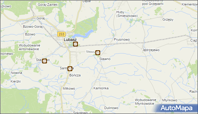 mapa Sławno gmina Lubasz, Sławno gmina Lubasz na mapie Targeo