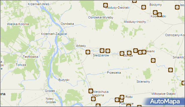 mapa Śledzianów, Śledzianów na mapie Targeo