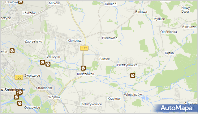 mapa Śliwice gmina Długołęka, Śliwice gmina Długołęka na mapie Targeo