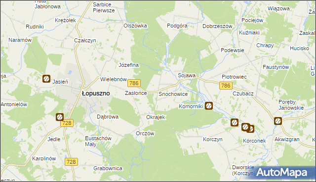 mapa Snochowice, Snochowice na mapie Targeo