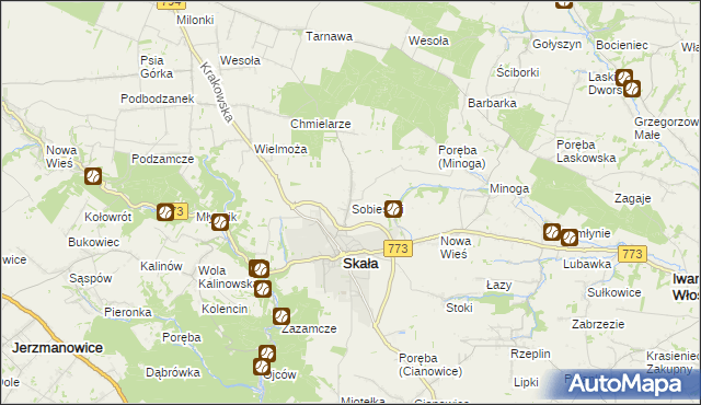 mapa Sobiesęki gmina Skała, Sobiesęki gmina Skała na mapie Targeo