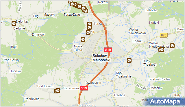 mapa Sokołów Małopolski, Sokołów Małopolski na mapie Targeo