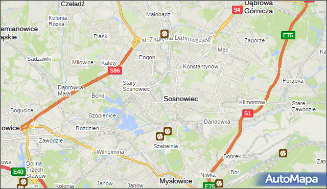 mapa Sosnowca, Sosnowiec na mapie Targeo