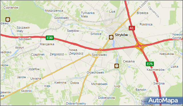 mapa Sosnowiec gmina Stryków, Sosnowiec gmina Stryków na mapie Targeo