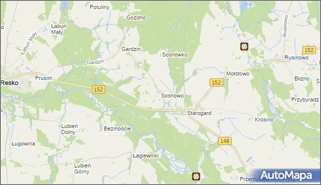 mapa Sosnowo gmina Resko, Sosnowo gmina Resko na mapie Targeo