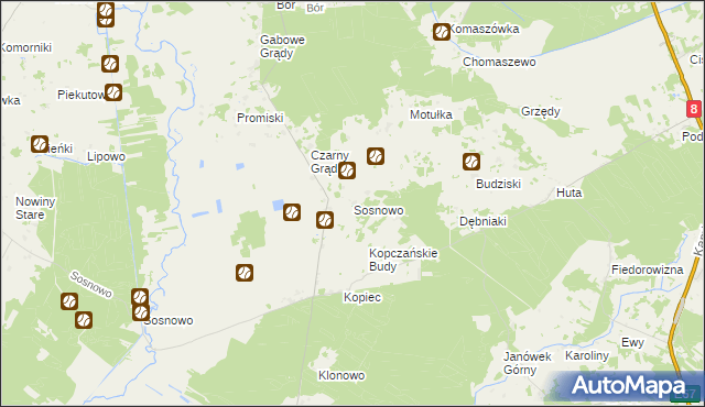 mapa Sosnowo gmina Sztabin, Sosnowo gmina Sztabin na mapie Targeo