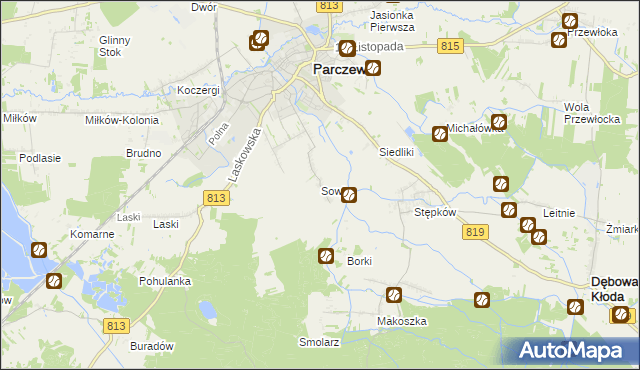 mapa Sowin gmina Parczew, Sowin gmina Parczew na mapie Targeo