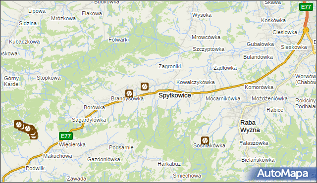 mapa Spytkowice powiat nowotarski, Spytkowice powiat nowotarski na mapie Targeo