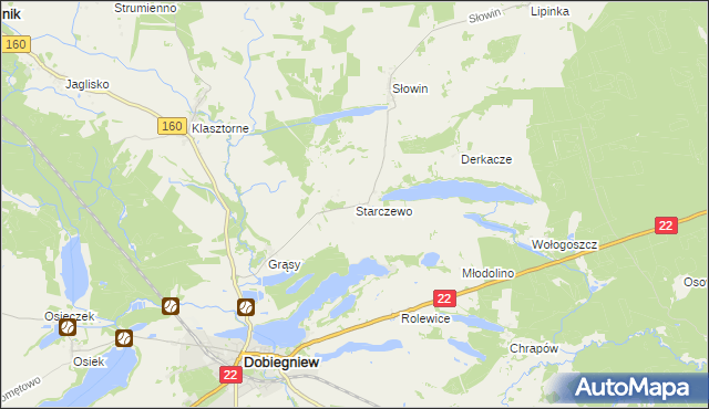 mapa Starczewo gmina Dobiegniew, Starczewo gmina Dobiegniew na mapie Targeo