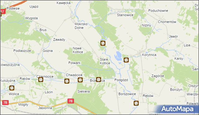 mapa Stare Kotlice, Stare Kotlice na mapie Targeo