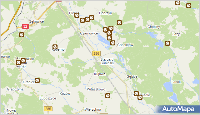 mapa Stargard Gubiński, Stargard Gubiński na mapie Targeo