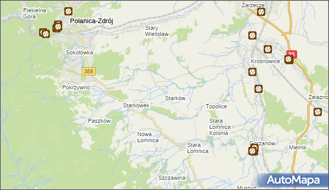 mapa Starków gmina Kłodzko, Starków gmina Kłodzko na mapie Targeo