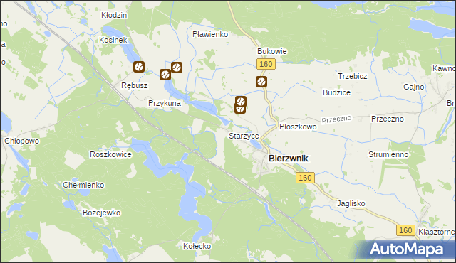 mapa Starzyce gmina Bierzwnik, Starzyce gmina Bierzwnik na mapie Targeo