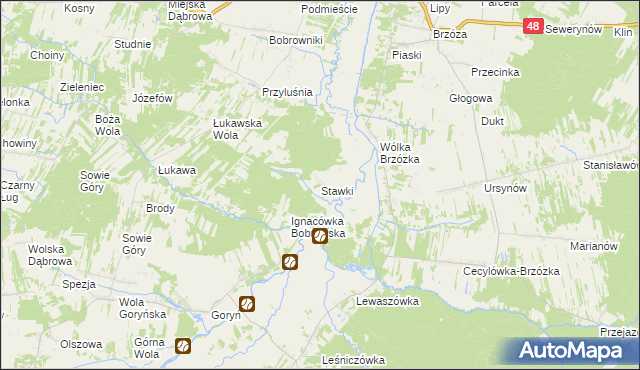 mapa Stawki gmina Głowaczów, Stawki gmina Głowaczów na mapie Targeo