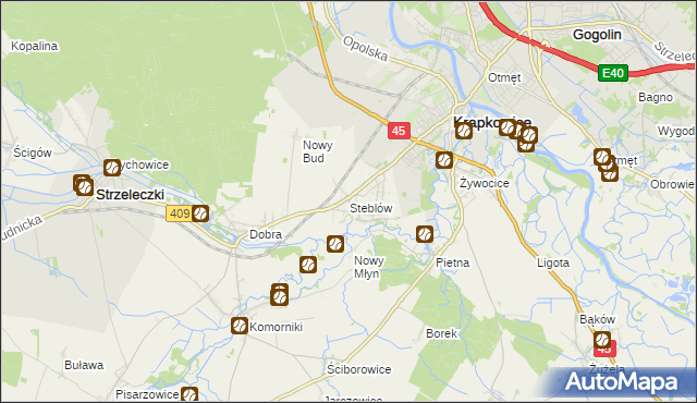 mapa Steblów gmina Krapkowice, Steblów gmina Krapkowice na mapie Targeo