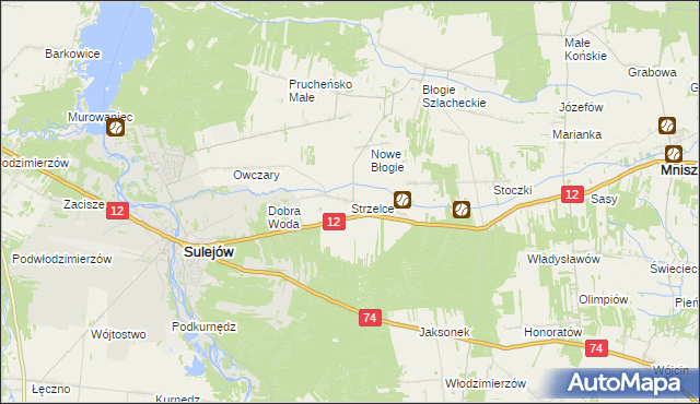 mapa Strzelce gmina Mniszków, Strzelce gmina Mniszków na mapie Targeo