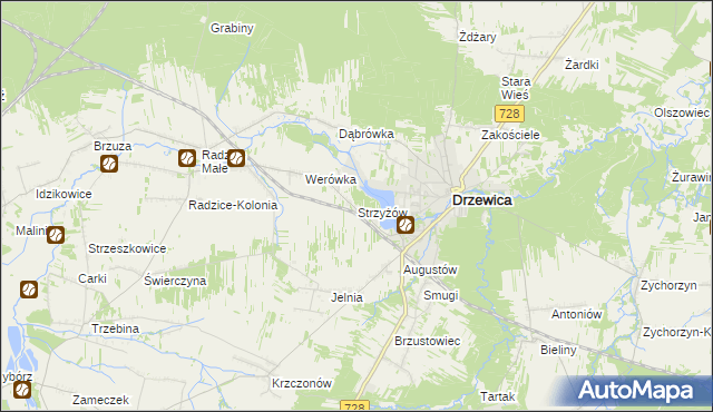 mapa Strzyżów gmina Drzewica, Strzyżów gmina Drzewica na mapie Targeo