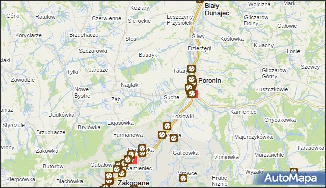 mapa Suche gmina Poronin, Suche gmina Poronin na mapie Targeo