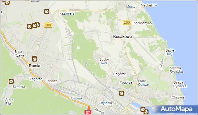 mapa Suchy Dwór gmina Kosakowo, Suchy Dwór gmina Kosakowo na mapie Targeo