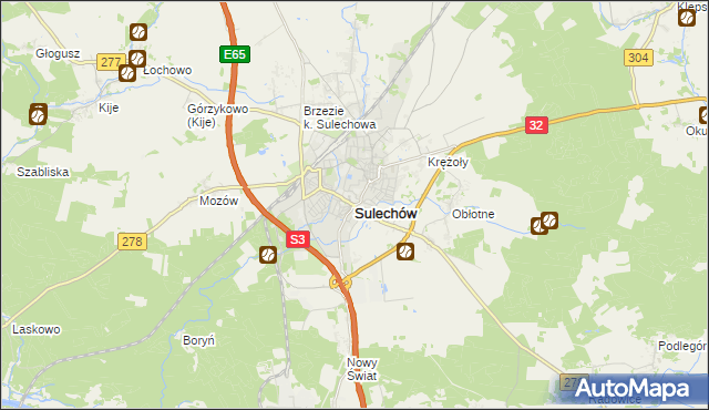 mapa Sulechów powiat zielonogórski, Sulechów powiat zielonogórski na mapie Targeo
