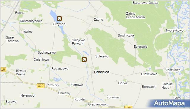 mapa Sulejewo gmina Brodnica, Sulejewo gmina Brodnica na mapie Targeo