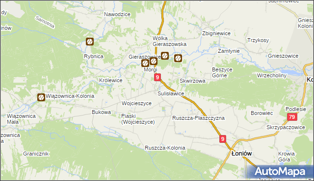 mapa Sulisławice gmina Łoniów, Sulisławice gmina Łoniów na mapie Targeo