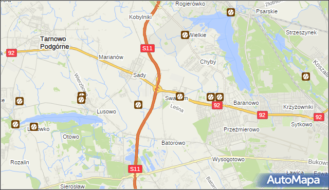 mapa Swadzim gmina Tarnowo Podgórne, Swadzim gmina Tarnowo Podgórne na mapie Targeo