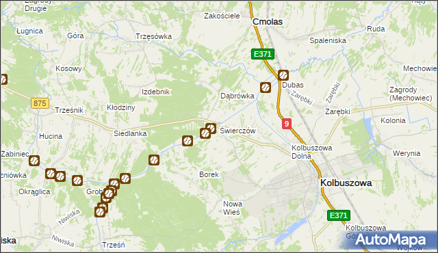 mapa Świerczów gmina Kolbuszowa, Świerczów gmina Kolbuszowa na mapie Targeo