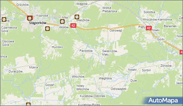 mapa Świerczów gmina Stąporków, Świerczów gmina Stąporków na mapie Targeo