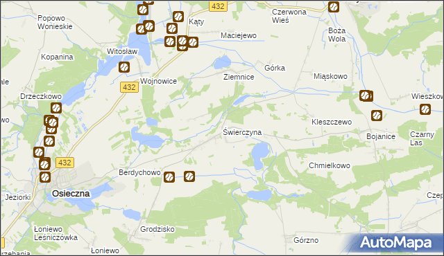 mapa Świerczyna gmina Osieczna, Świerczyna gmina Osieczna na mapie Targeo