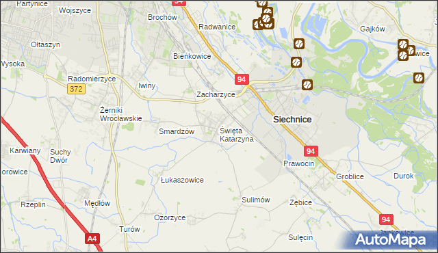 mapa Święta Katarzyna gmina Siechnice, Święta Katarzyna gmina Siechnice na mapie Targeo