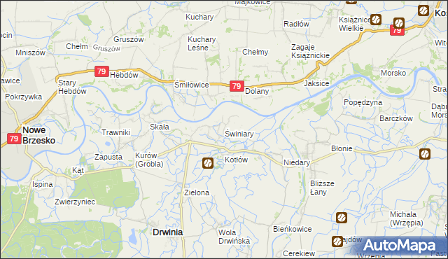 mapa Świniary gmina Drwinia, Świniary gmina Drwinia na mapie Targeo