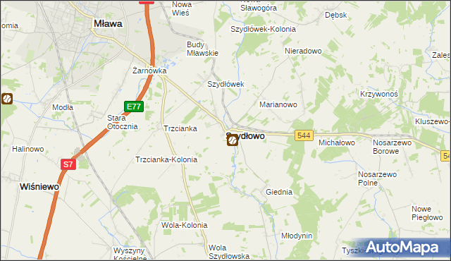 mapa Szydłowo powiat mławski, Szydłowo powiat mławski na mapie Targeo