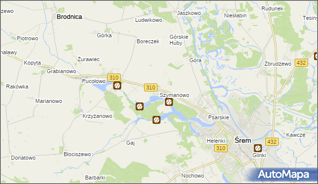 mapa Szymanowo gmina Śrem, Szymanowo gmina Śrem na mapie Targeo