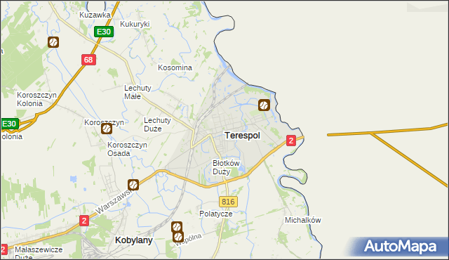 mapa Terespol powiat bialski, Terespol powiat bialski na mapie Targeo