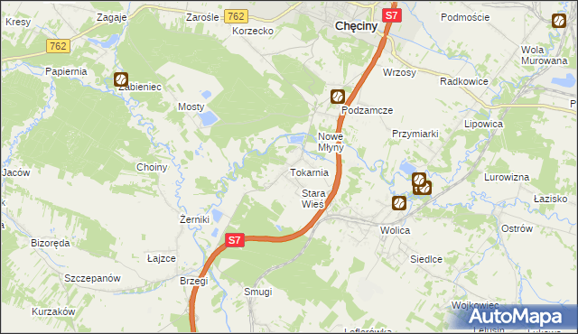 mapa Tokarnia gmina Chęciny, Tokarnia gmina Chęciny na mapie Targeo