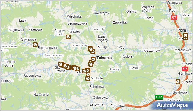 mapa Tokarnia powiat myślenicki, Tokarnia powiat myślenicki na mapie Targeo