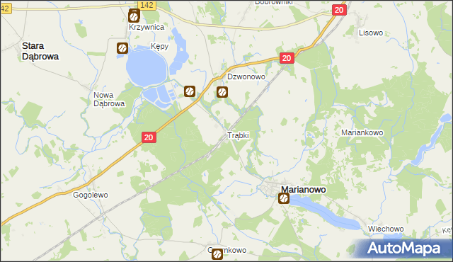 mapa Trąbki gmina Marianowo, Trąbki gmina Marianowo na mapie Targeo