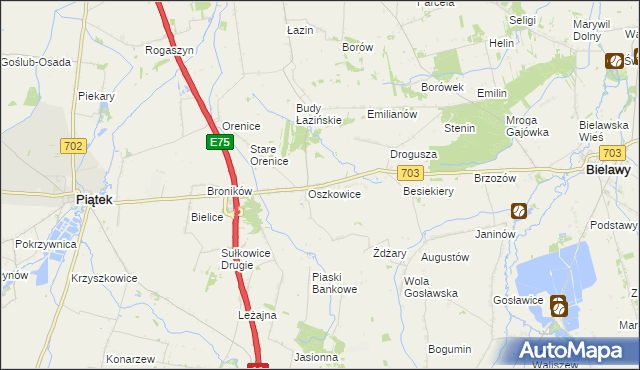 mapa Trzaskowice gmina Bielawy, Trzaskowice gmina Bielawy na mapie Targeo
