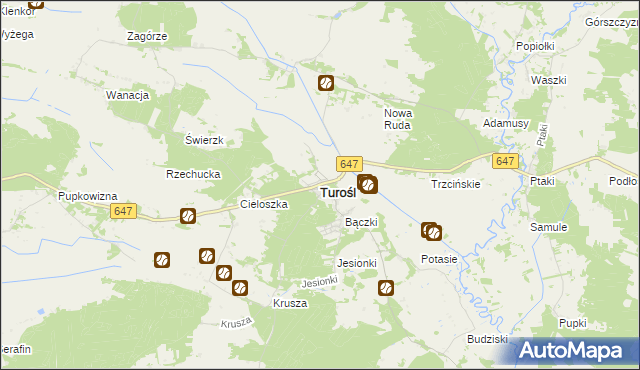 mapa Turośl powiat kolneński, Turośl powiat kolneński na mapie Targeo