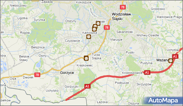 mapa Turza Śląska, Turza Śląska na mapie Targeo