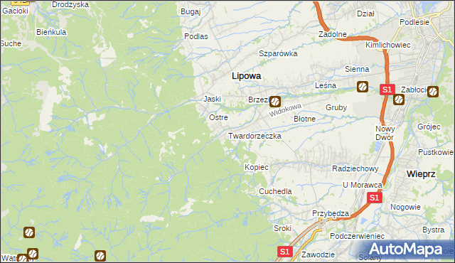 mapa Twardorzeczka, Twardorzeczka na mapie Targeo