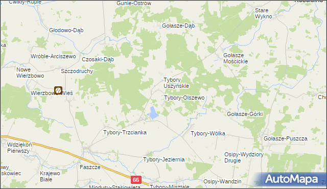 mapa Tybory-Olszewo, Tybory-Olszewo na mapie Targeo