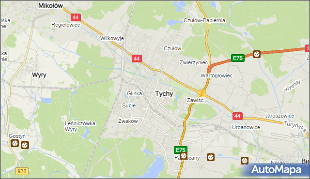 mapa Tychów, Tychy na mapie Targeo